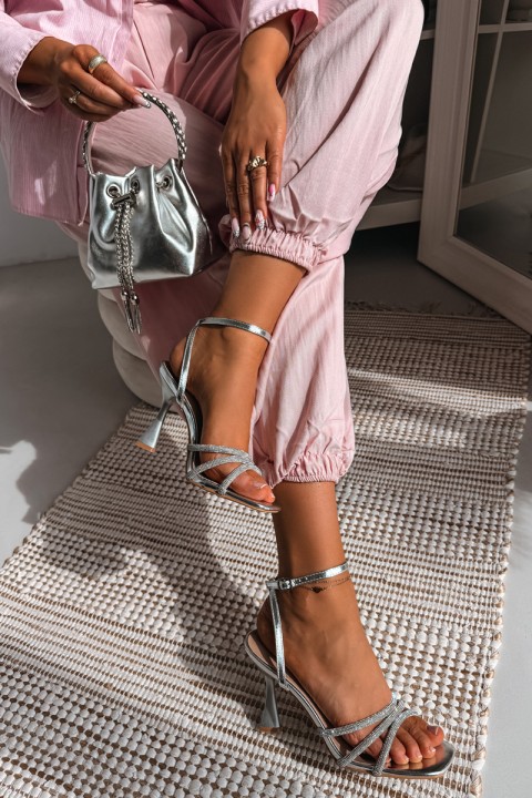 Women's High-Heeled Sandals With Embellished Straps Silver Gedira