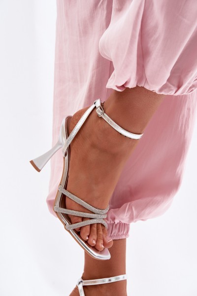 Women's High-Heeled Sandals With Embellished Straps Silver Gedira 2