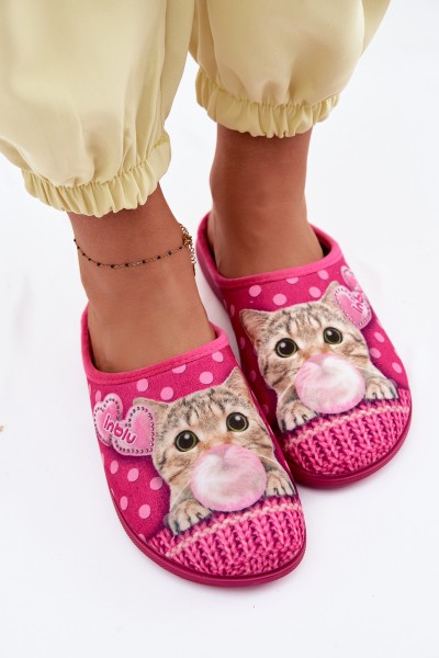 Women's Cat Pink Slippers with Rubber Inblu EC000093