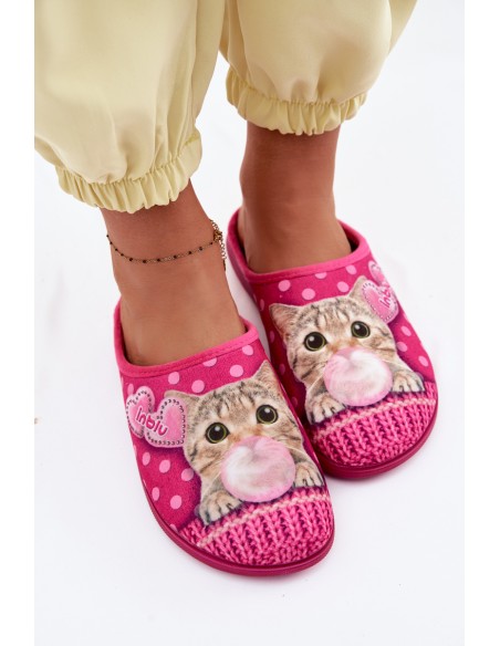Women's Cat Pink Slippers with Rubber Inblu EC000093