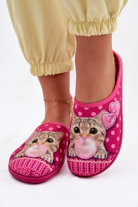 Women's Cat Pink Slippers with Rubber Inblu EC000093