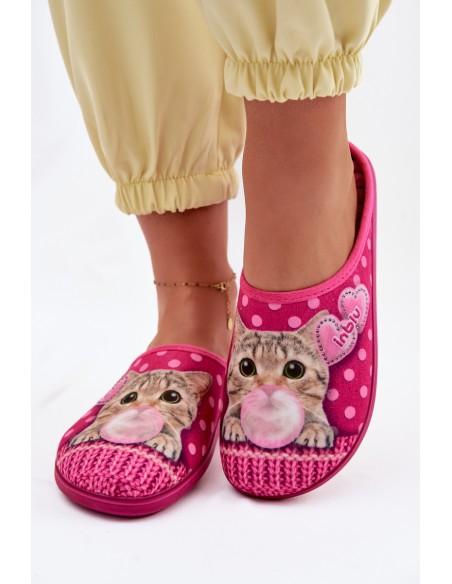 Women's Cat Pink Slippers with Rubber Inblu EC000093