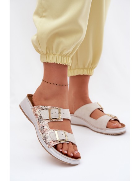 Women's Light Beige Slides With Buckles Inblu SD000001