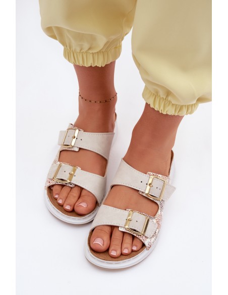 Women's Light Beige Slides With Buckles Inblu SD000001