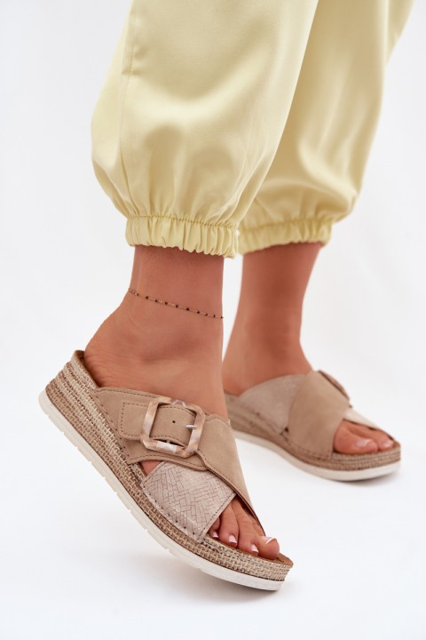 Women's Platform Sandals With Decorative Buckle Inblu RV000012 Brown