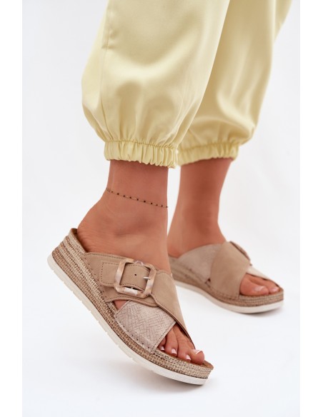 Women's Platform Sandals With Decorative Buckle Inblu RV000012 Brown