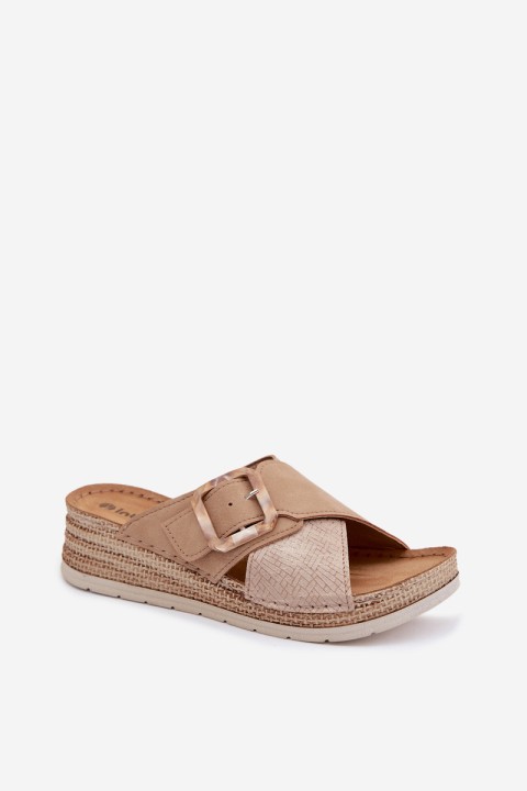 Women's Platform Sandals With Decorative Buckle Inblu RV000012 Brown