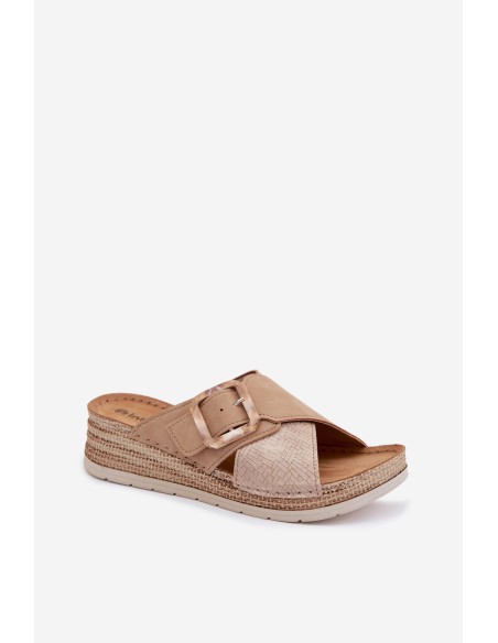 Women's Platform Sandals With Decorative Buckle Inblu RV000012 Brown