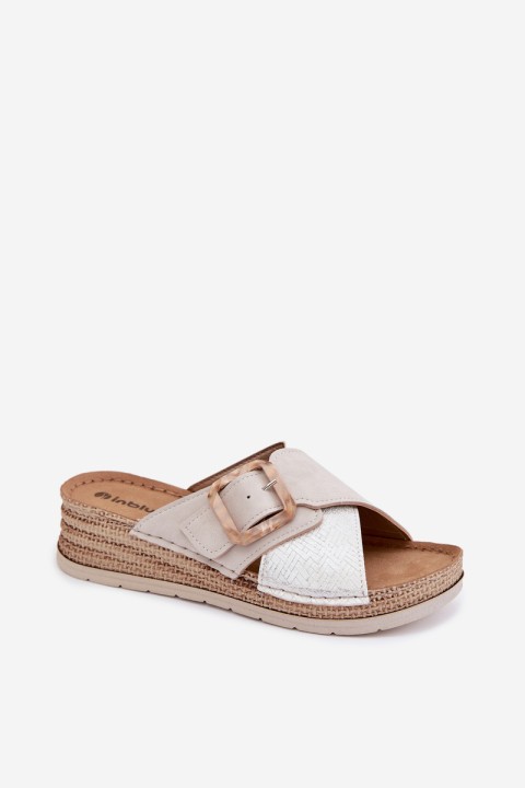Women's Platform Sandals With Decorative Buckle Inblu RV000012 Light Beige