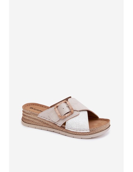 Women's Platform Sandals With Decorative Buckle Inblu RV000012 Light Beige