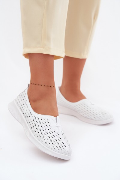 Leather Openwork Women's Loafers White Eliva