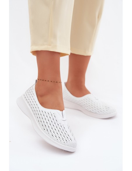 Leather Openwork Women's Loafers White Eliva
