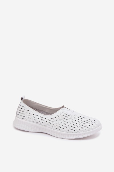 Leather Openwork Women's Loafers White Eliva 2