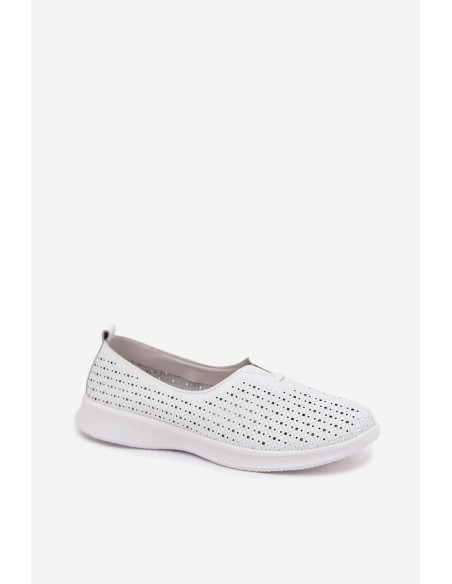 Leather Openwork Women's Loafers White Eliva