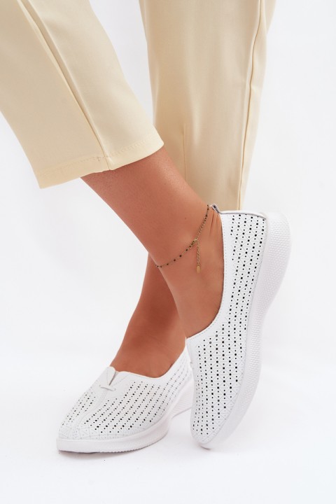 Leather Openwork Women's Loafers White Eliva