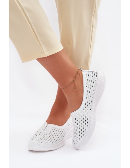 Leather Openwork Women's Loafers White Eliva