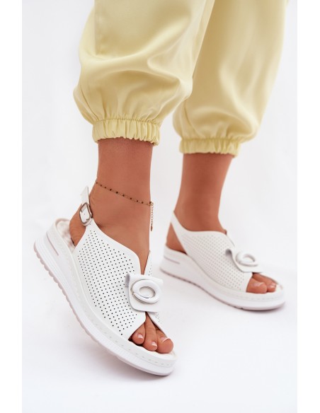 Leather Women's Sandals With Decorative Detail White Deliva