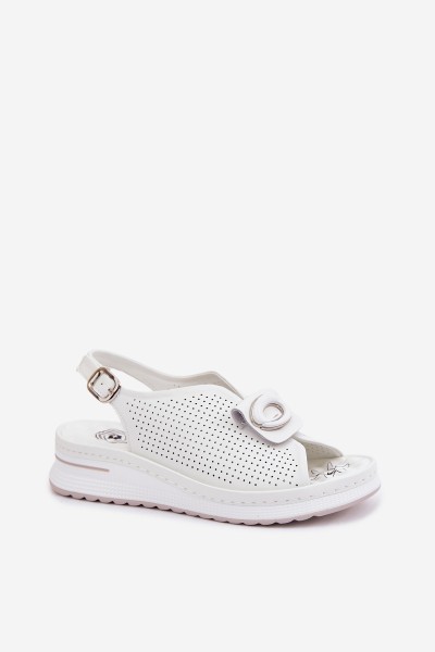 Leather Women's Sandals With Decorative Detail White Deliva 2