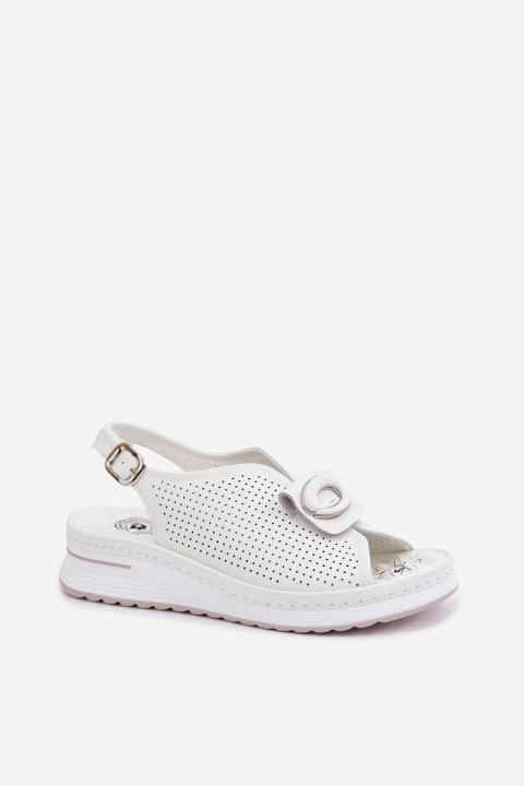 Leather Women's Sandals With Decorative Detail White Deliva