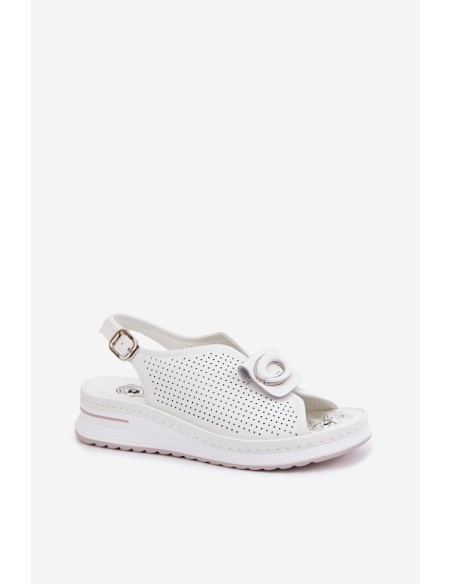 Leather Women's Sandals With Decorative Detail White Deliva