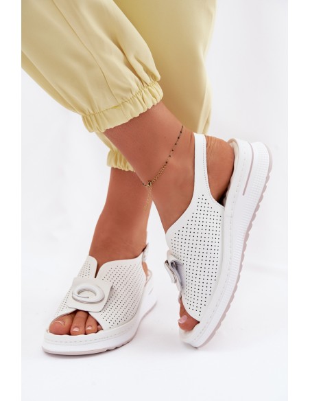 Leather Women's Sandals With Decorative Detail White Deliva