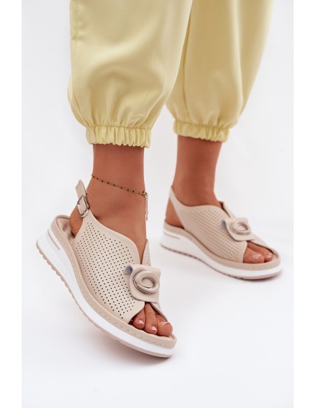 Leather Women's Sandals With Decorative Detail Beige Deliva