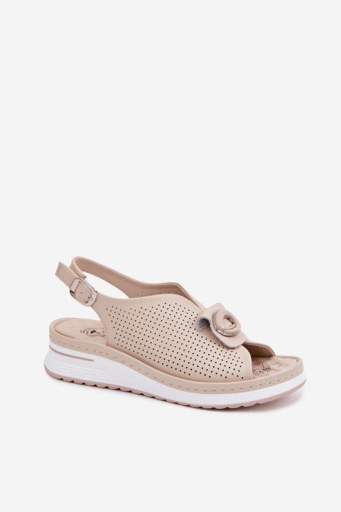 Leather Women's Sandals With Decorative Detail Beige Deliva