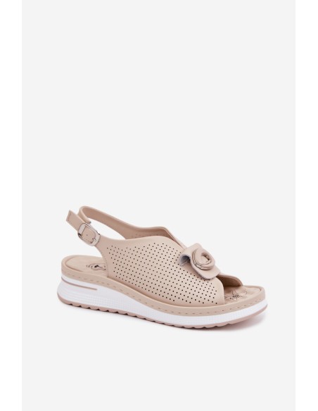 Leather Women's Sandals With Decorative Detail Beige Deliva