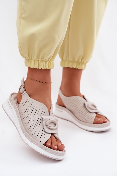 Leather Women's Sandals With Decorative Detail Gray Deliva