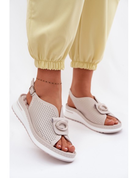 Leather Women's Sandals With Decorative Detail Gray Deliva