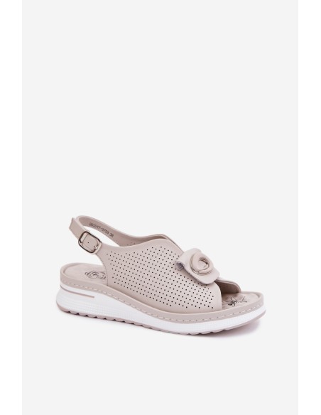 Leather Women's Sandals With Decorative Detail Gray Deliva