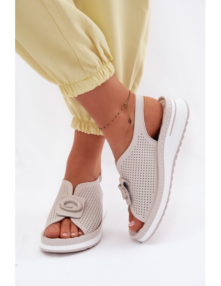 Leather Women's Sandals With Decorative Detail Gray Deliva