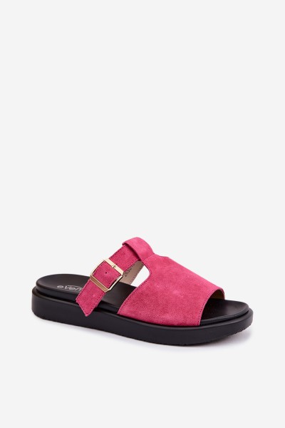Suede Women's Platform Sandals With Gold Buckle Fuchsia Zemela 2