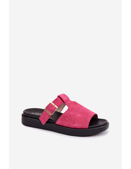 Suede Women's Platform Sandals With Gold Buckle Fuchsia Zemela