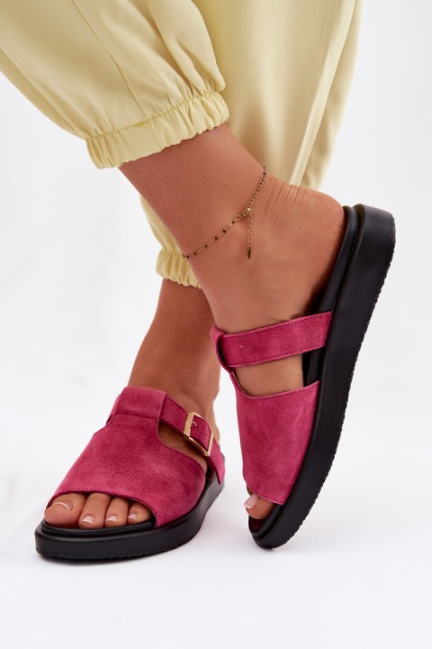 Suede Women's Platform Sandals With Gold Buckle Fuchsia Zemela