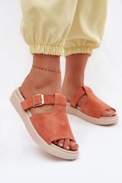 Suede Women's Platform Sandals With Gold Buckle Orange Zemela