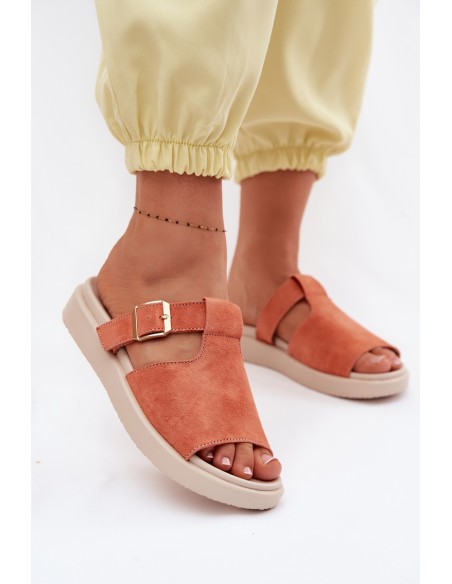Suede Women's Platform Sandals With Gold Buckle Orange Zemela