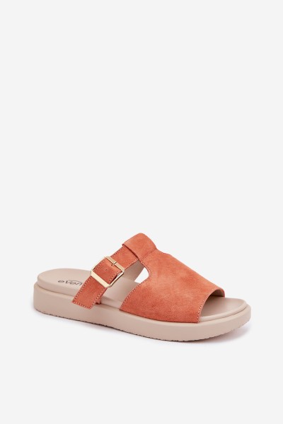 Suede Women's Platform Sandals With Gold Buckle Orange Zemela 2