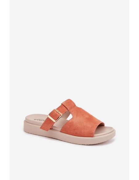 Suede Women's Platform Sandals With Gold Buckle Orange Zemela