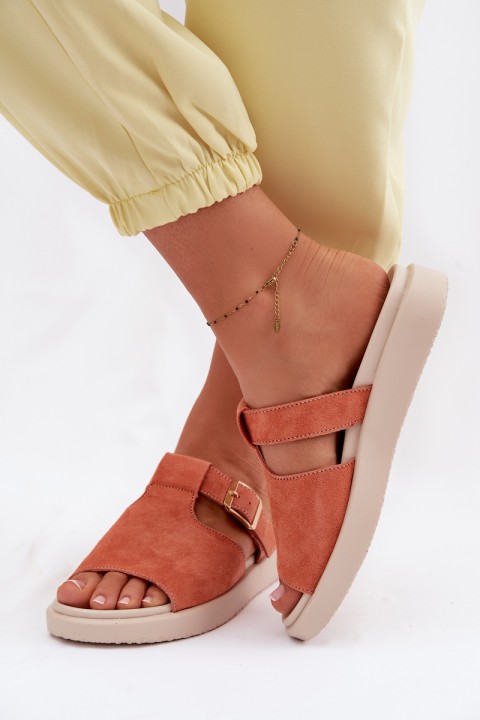 Suede Women's Platform Sandals With Gold Buckle Orange Zemela