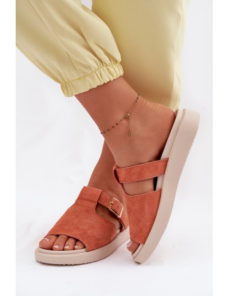 Suede Women's Platform Sandals With Gold Buckle Orange Zemela