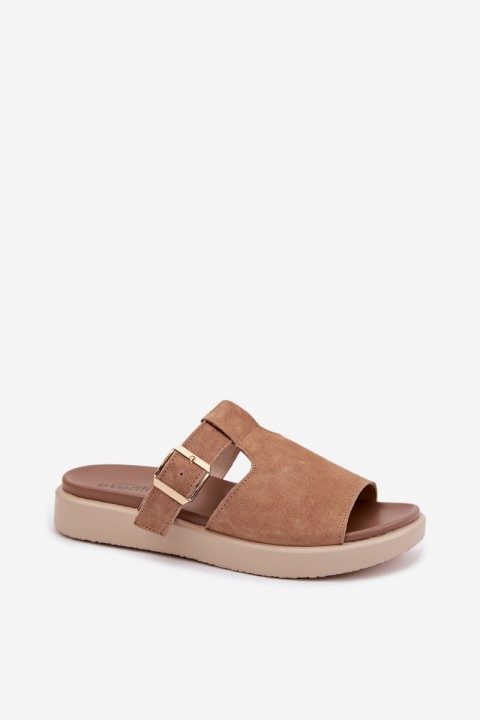 Suede Women's Platform Sandals With Gold Buckle Camel Zemela