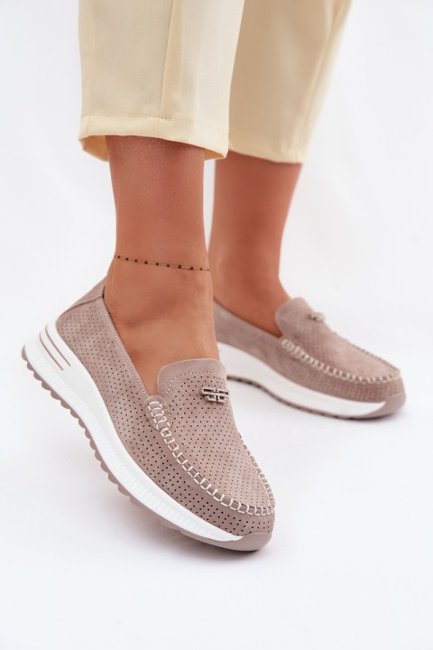 Women's Moccasins Made of Natural Suede Dark Beige Demela