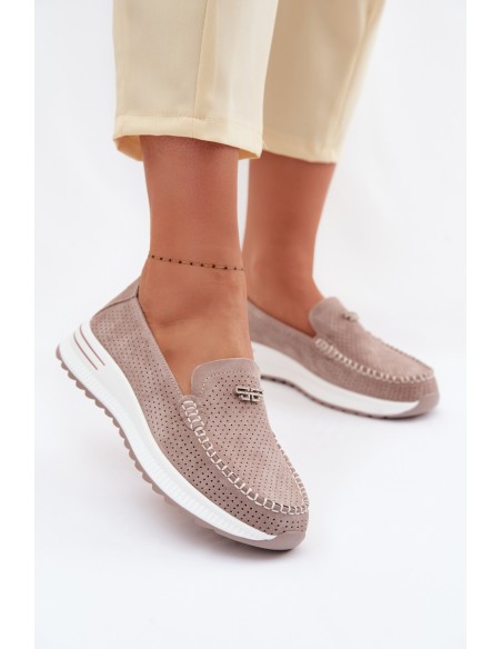 Women's Moccasins Made of Natural Suede Dark Beige Demela