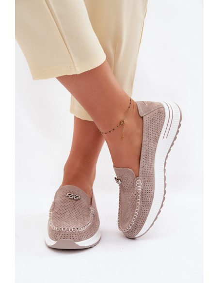 Women's Moccasins Made of Natural Suede Dark Beige Demela