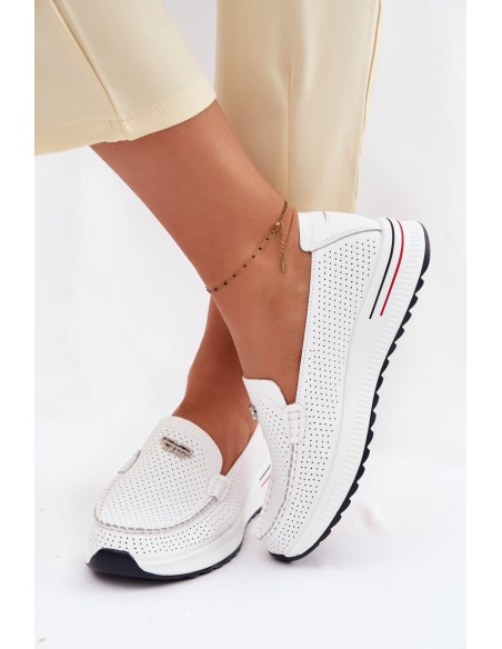 Women's Moccasins Made of Natural Leather White Demela