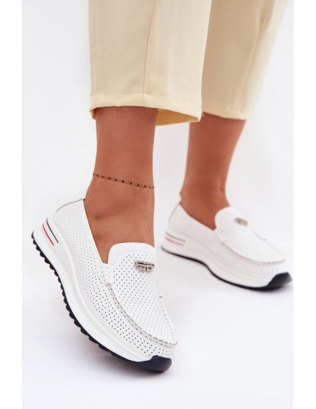 Women's Moccasins Made of Natural Leather White Demela