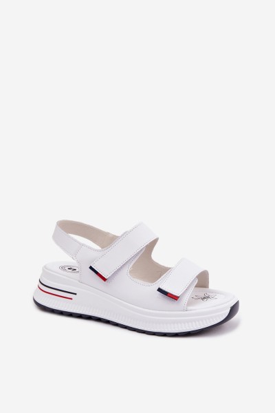 Leather Women's Platform Sandals With Velcro White Jemela 2