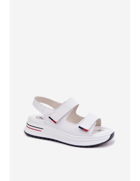 Leather Women's Platform Sandals With Velcro White Jemela