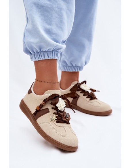 Women's Sneakers With Decorations Beige Lelora